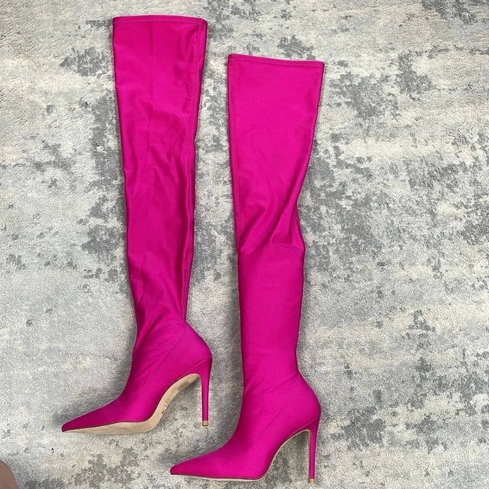 New Stuart Weitzman Ultrastuart Legging 100 Boot Fuchsia Pink OTK Sexy Sz 7.5